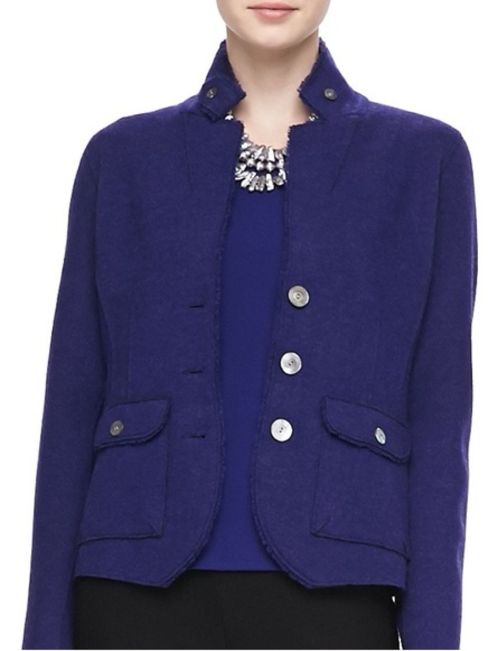 Eileen Fisher felted merino wool three button blazer cardigan XL blueish purple